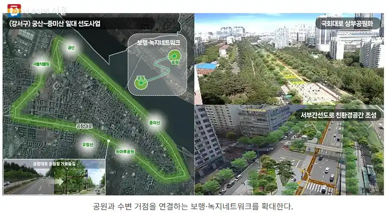 서울 서남부 보행 녹지네트워크 (궁산~증미산 일대, 국회대로, 서부간선도로)(출처 서울시)