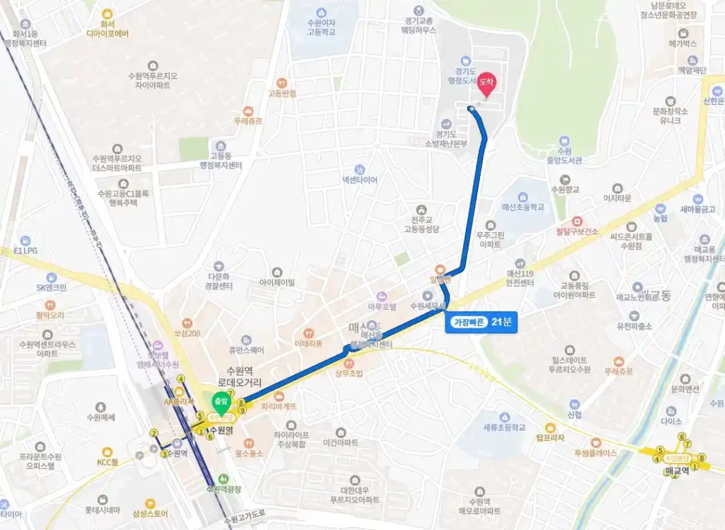 경기도 벚꽃 명소 8곳(경기도청 구청사) 위치 이미지(출처 네이버)