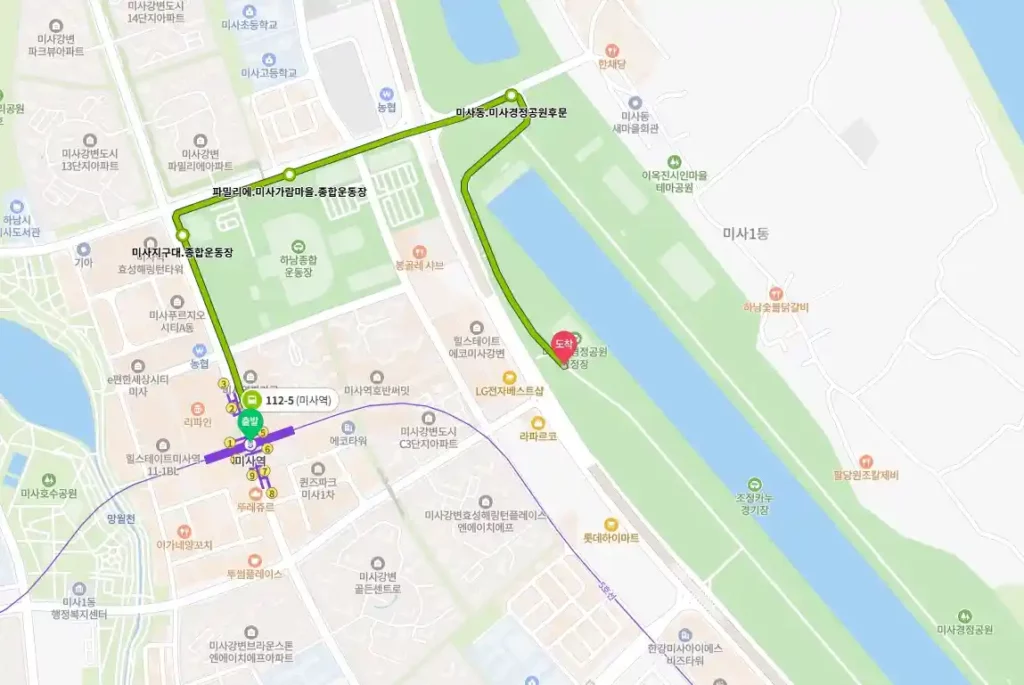 경기도 벚꽃 명소 8곳(미사 경정공원) 교통편 지도 이미지(출처 네이버지도)