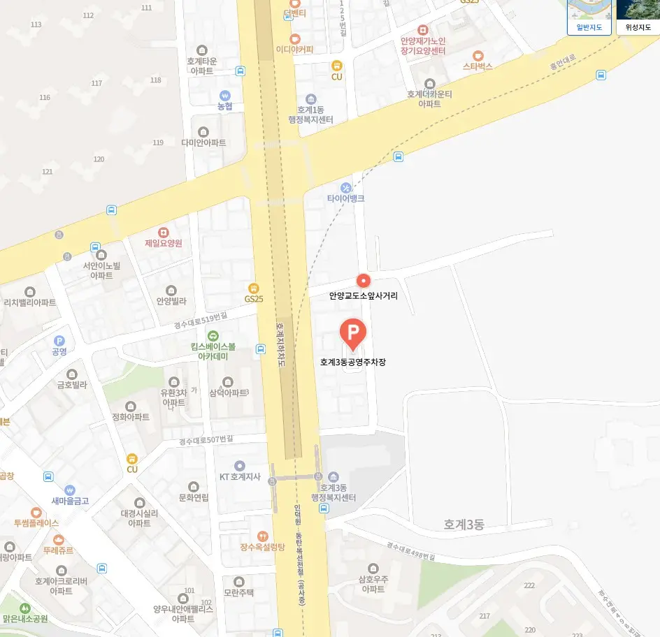 경기도 벚꽃 명소 8곳(안양 교도소 앞 사거리) 위치 이미지(출처 네이버)